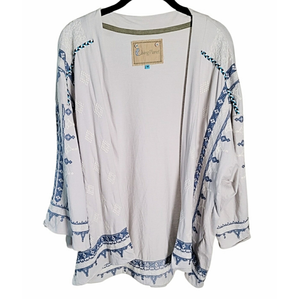 Living Planet Open Front Boho Embroidered Cardigan Size Medium